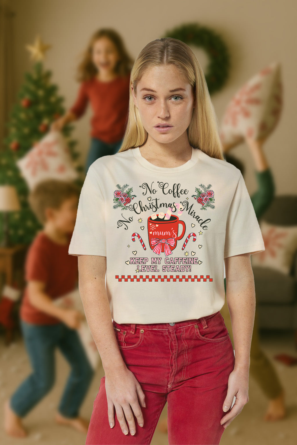 Christmas Coffee T-Shirt — “No Coffee, No Christmas Miracle” Holiday Tee
