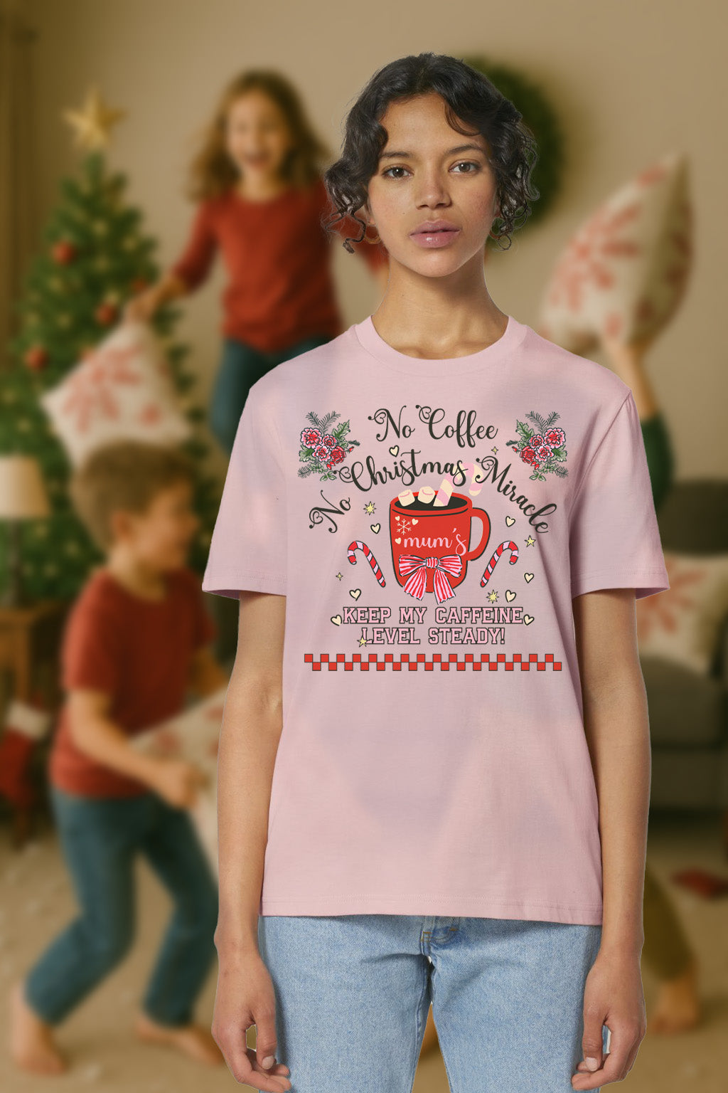 Christmas Coffee T-Shirt — “No Coffee, No Christmas Miracle” Holiday Tee